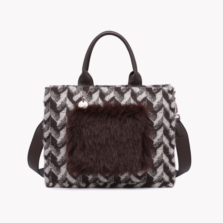 Sac style cabas en farmhouse/fourrure avec motif GB