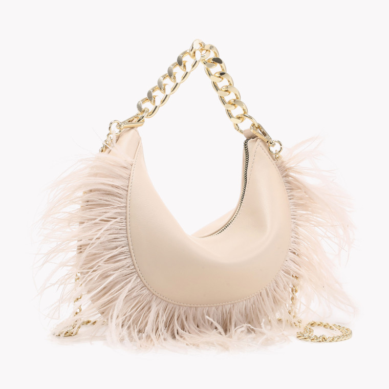 Half moon bag with feather details GB