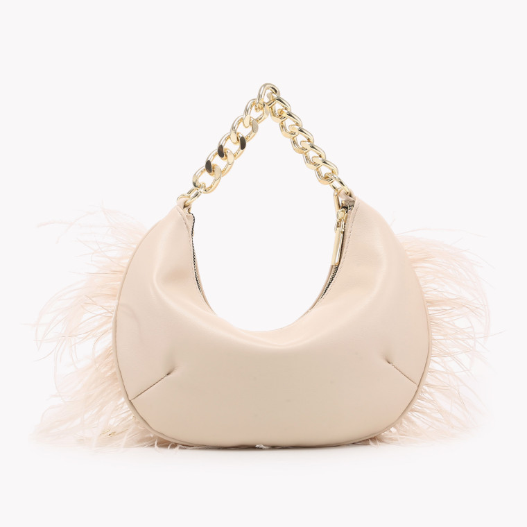 Bolso media luna con detalles de plumas GB