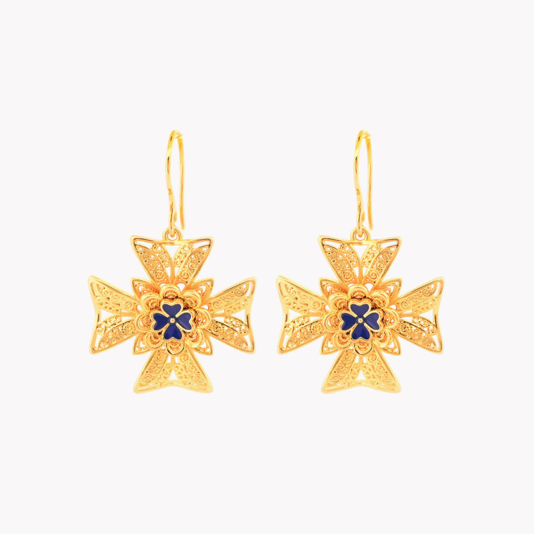 Encantos Portugal blue malta cross earrings