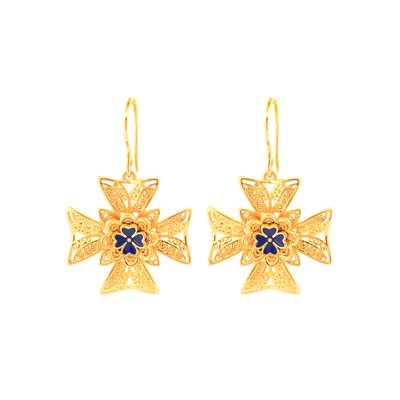 Boucles d'oreilles Encantos Portugal croix de malta bleue