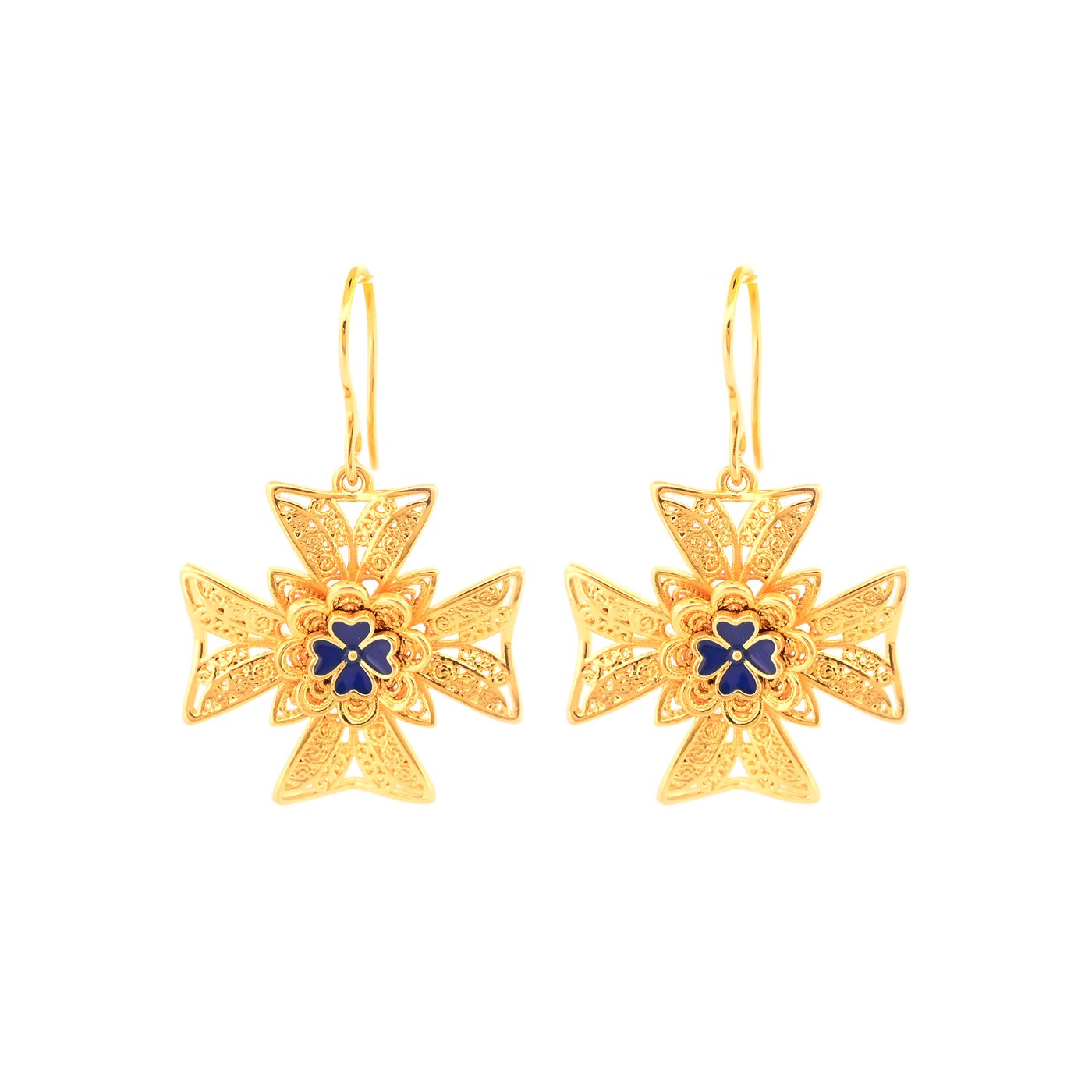 Boucles d\'oreilles Encantos Portugal croix de malta bleue