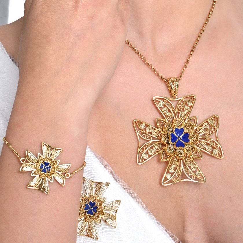 Collier Encantos Portugal grande croix bleue