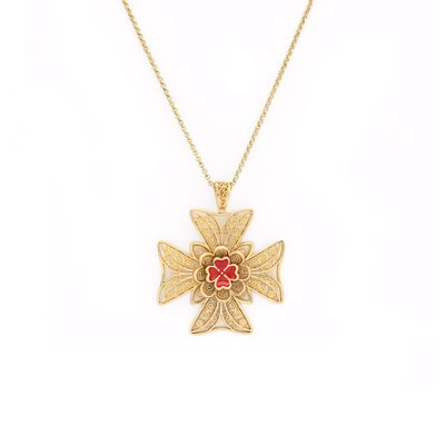 Collier Encantos Portugal grande croix rouge