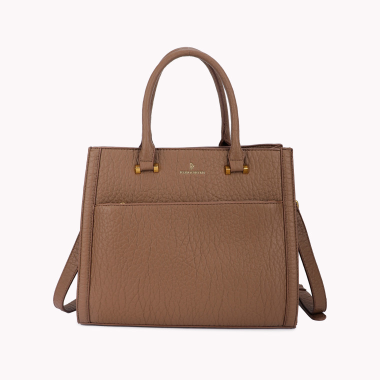 Tote style bag with front closure and GB detail