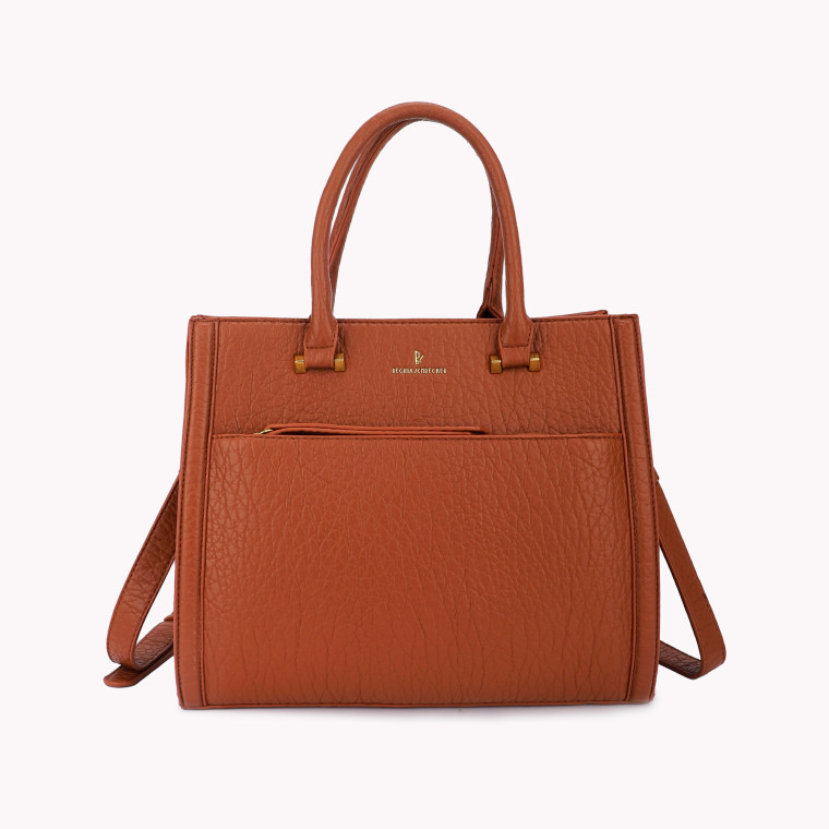 Tote style bag with front closure and GB detail