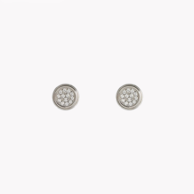 Round steel earrings with zirconias