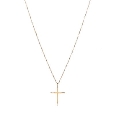 Steel necklace with cross and zirconias