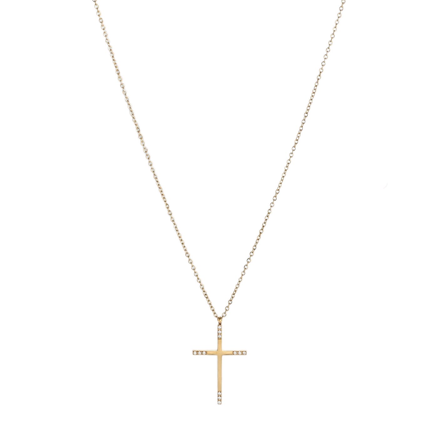 Collier en acier avec croix et zircons