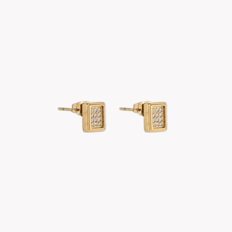 Boucles d&#039;oreilles rectangulaires en acier avec zircons