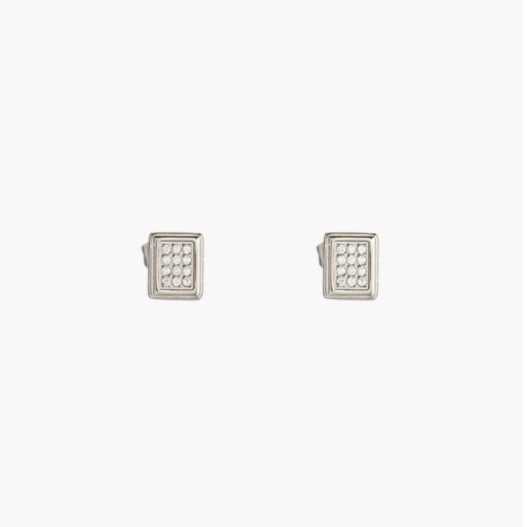 Boucles d&#039;oreilles rectangulaires en acier avec zircons