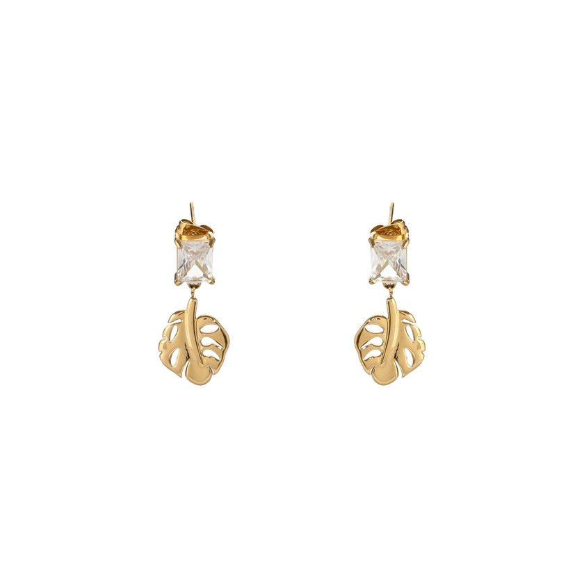 Steel leaf-shaped earrings with stone