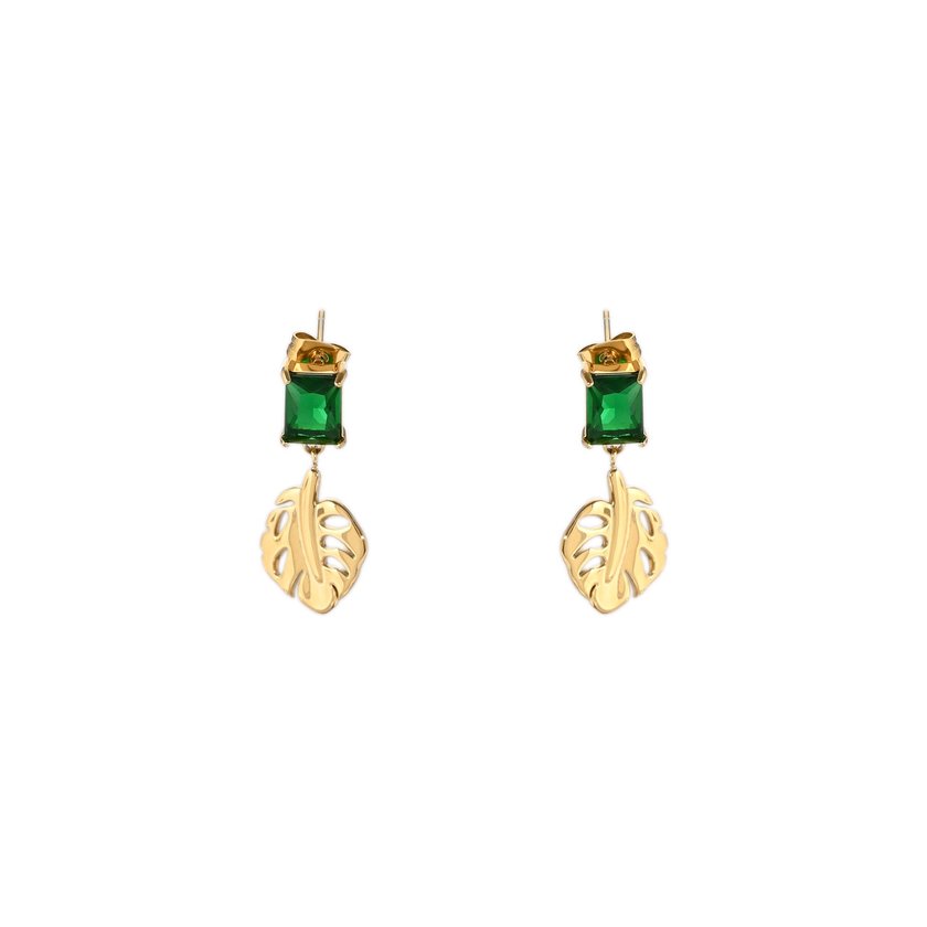 Boucles d'oreilles en acier en forme de feuille avec pierre