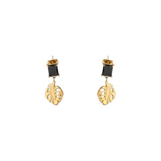 Boucles d'oreilles en acier en forme de feuille avec pierre