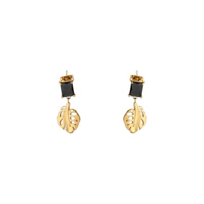 Boucles d\'oreilles en acier en forme de feuille avec pierre