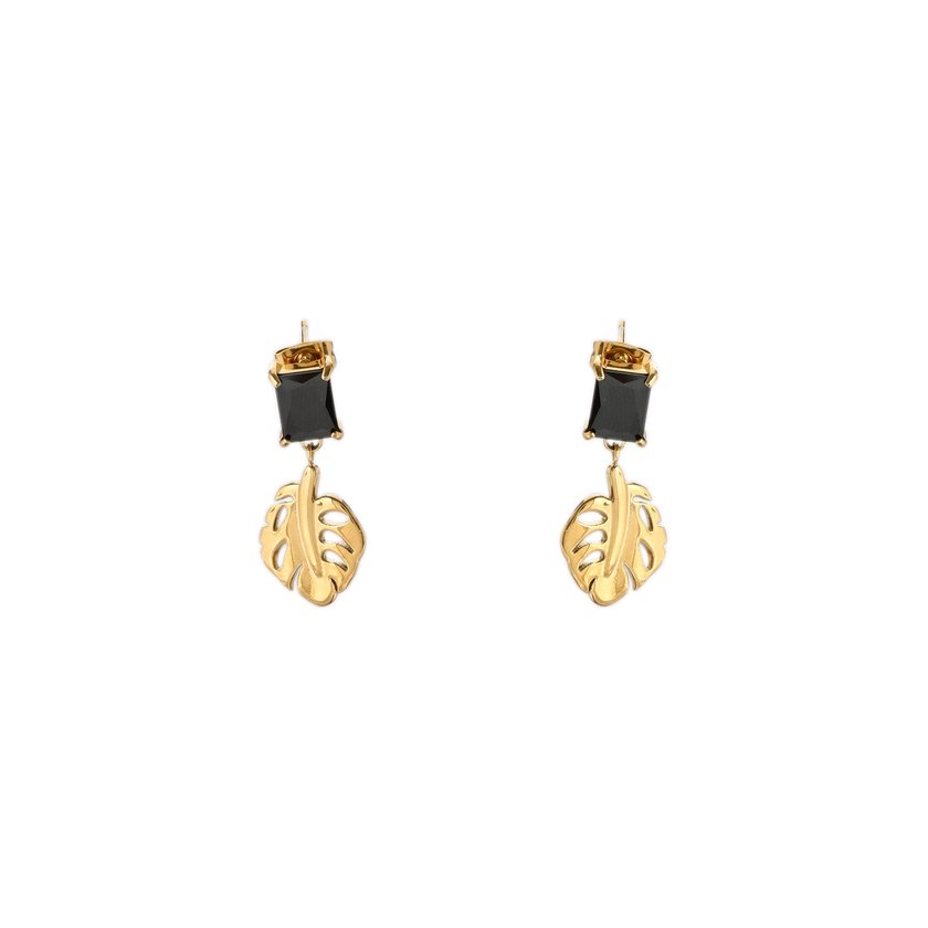 Boucles d'oreilles en acier en forme de feuille avec pierre
