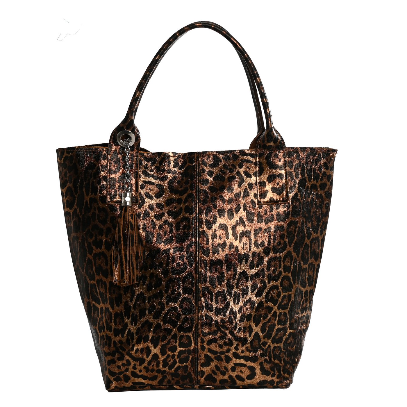 Leather Shopper bag with animal print texture GB