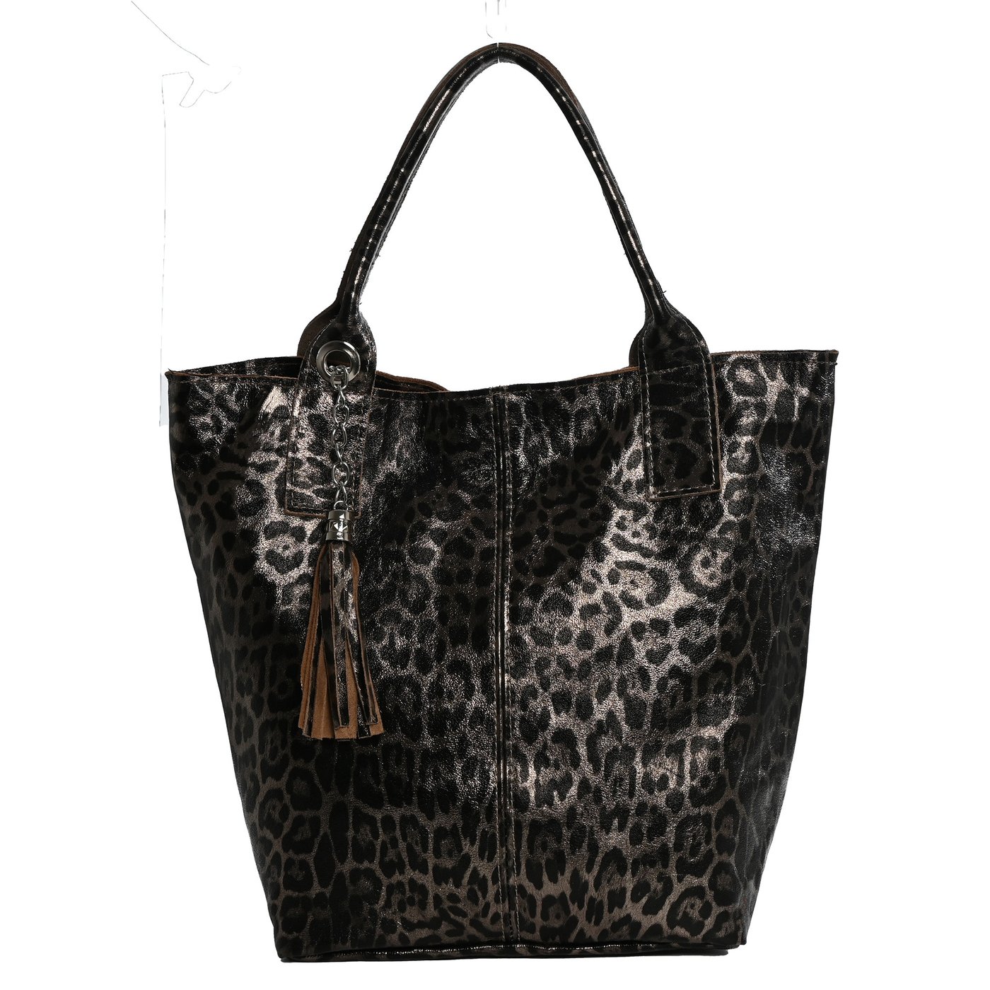 Leather Shopper bag with animal print texture GB