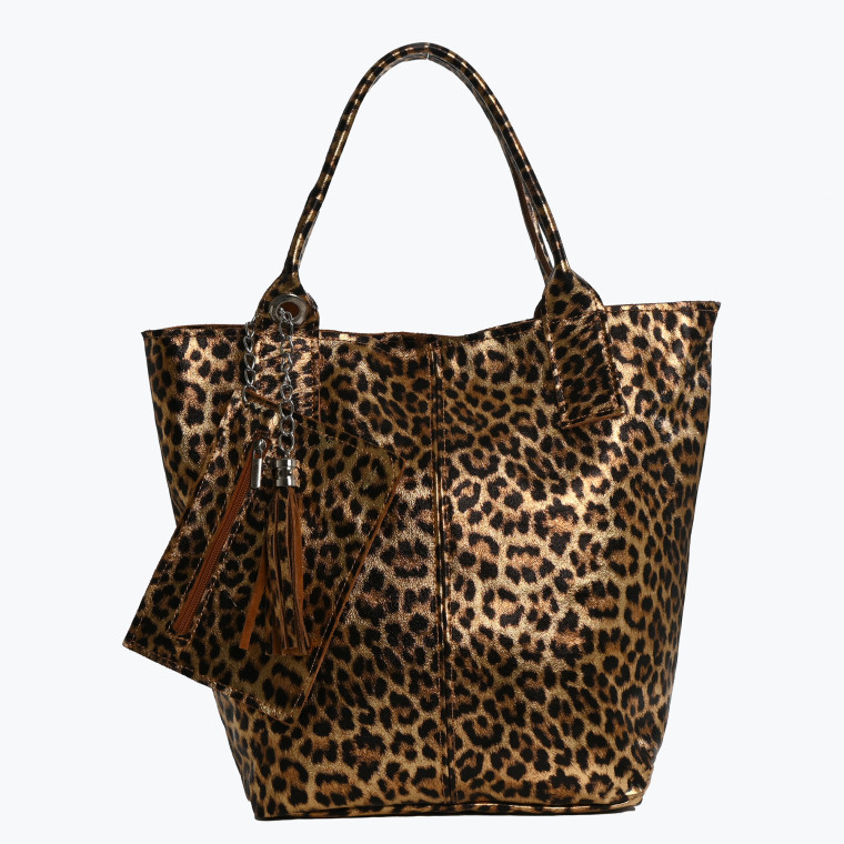 Mala Shopper em pele com textura animal print GB