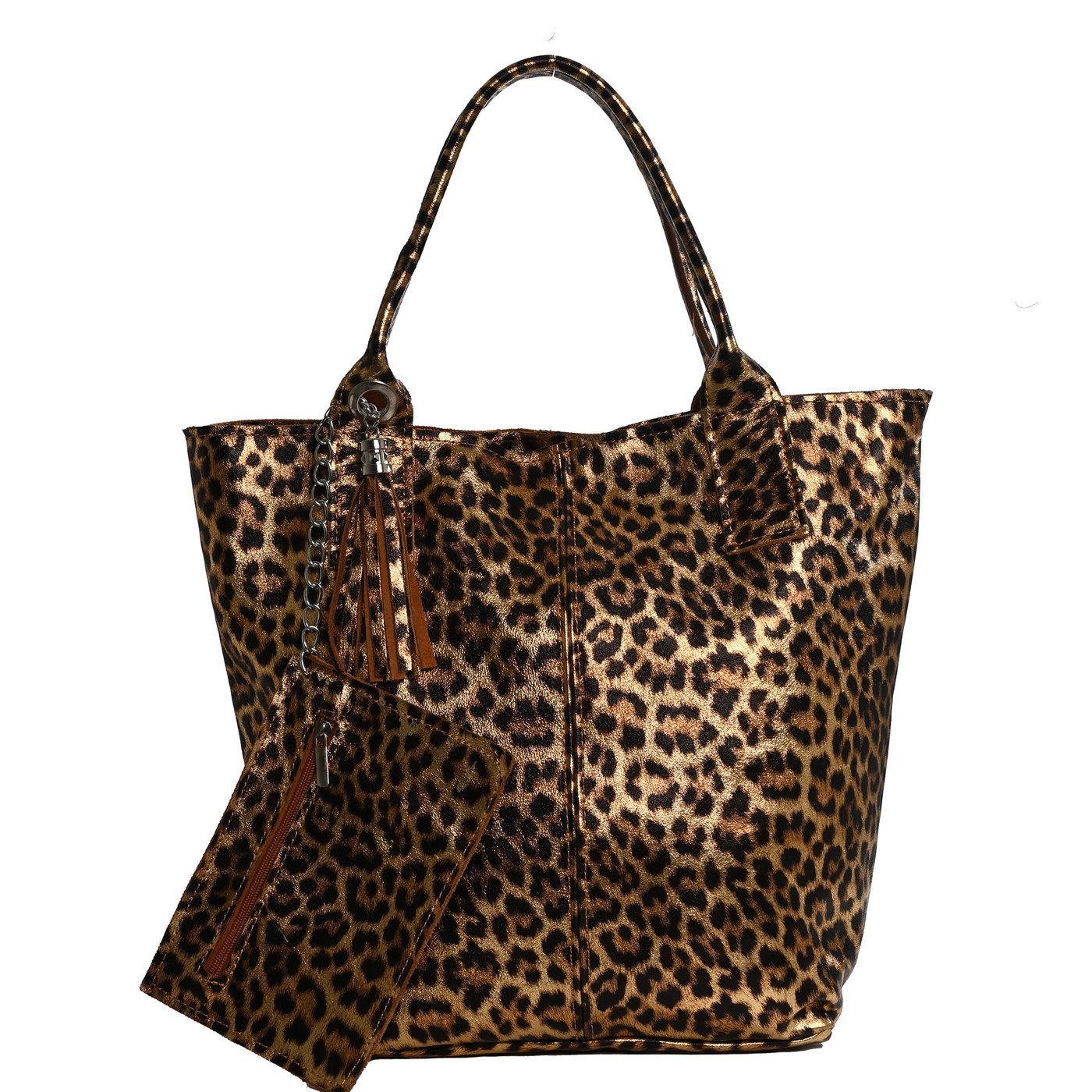 Leather Shopper bag with animal print texture GB