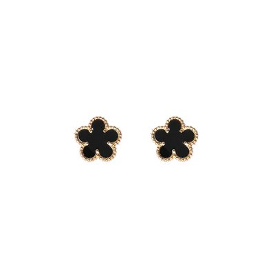 Boucle d\'oreille en acier avec trèfle noir