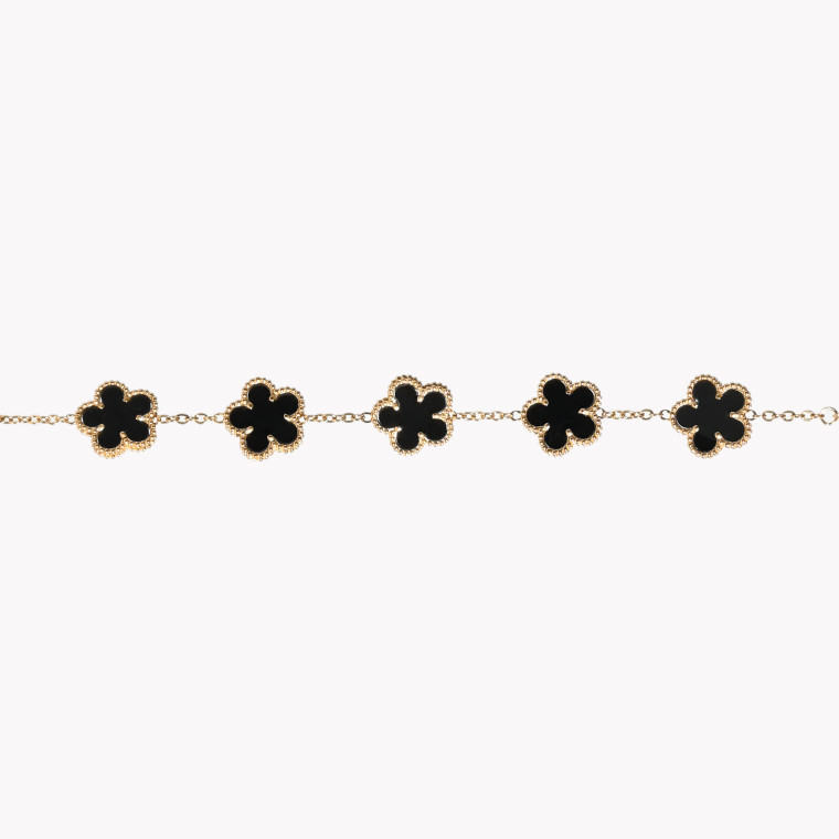 Pulsera de acero con cinco tréboles negros