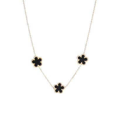 Steel necklace with three black clovers