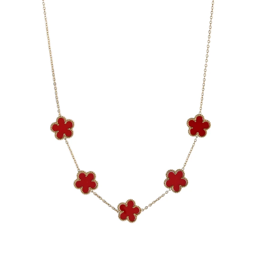 Collar de acero con cinco tréboles burdeos
