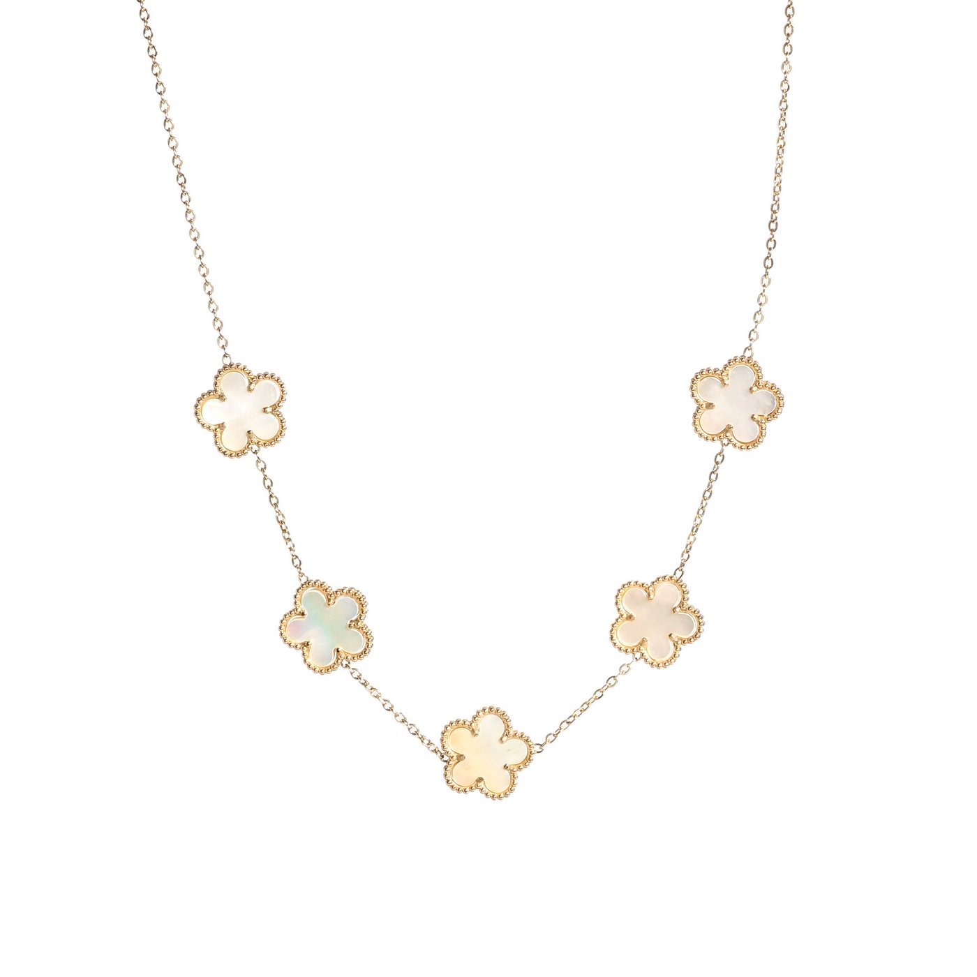 Collier en acier avec cinq trèfles blancs