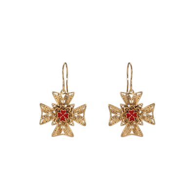 Boucles d'oreilles Encantos Portugal croix de malta rouge