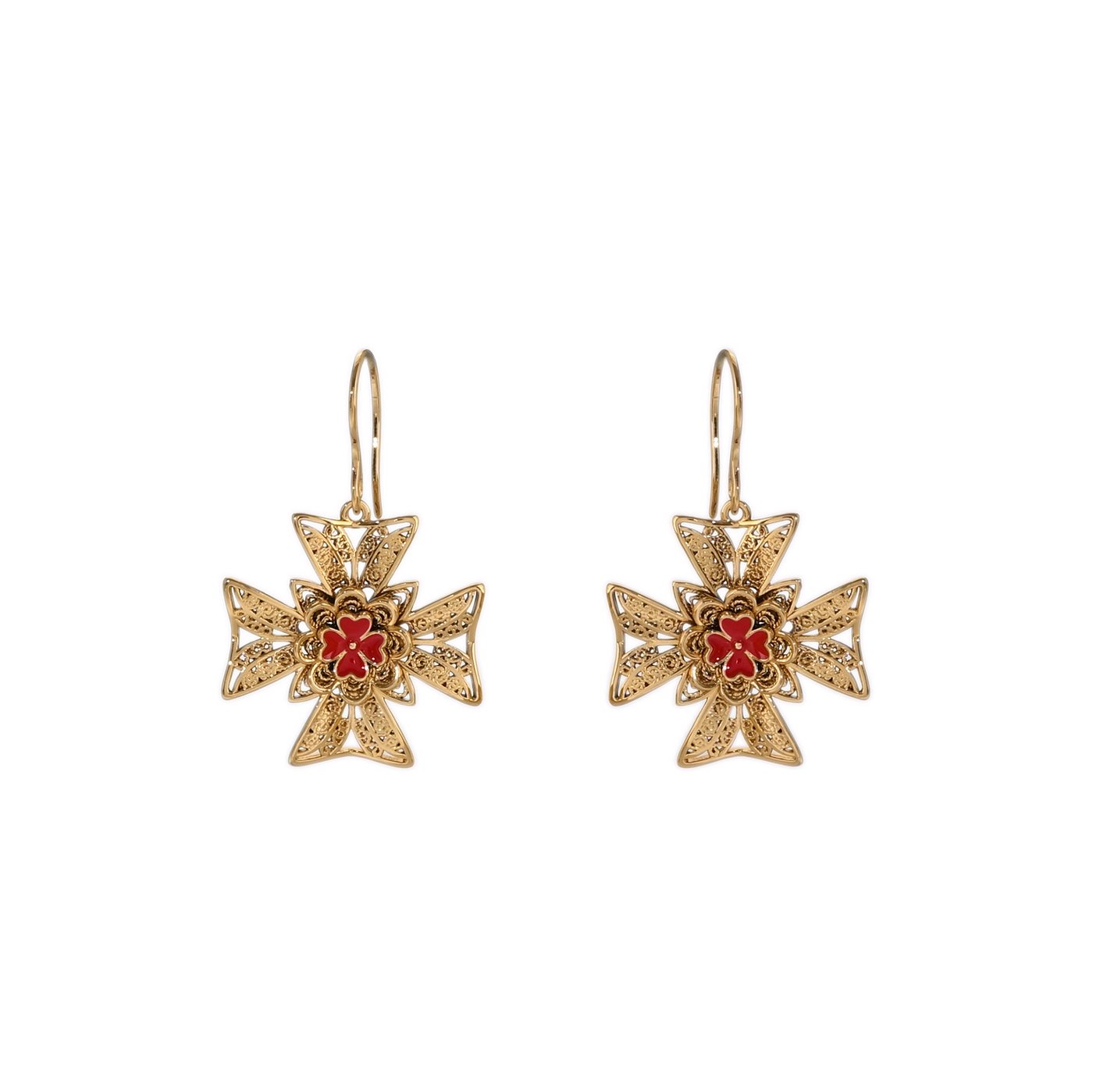 Boucles d\'oreilles Encantos Portugal croix de malta rouge