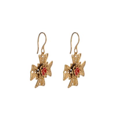 Boucles d'oreilles Encantos Portugal croix de malta rouge