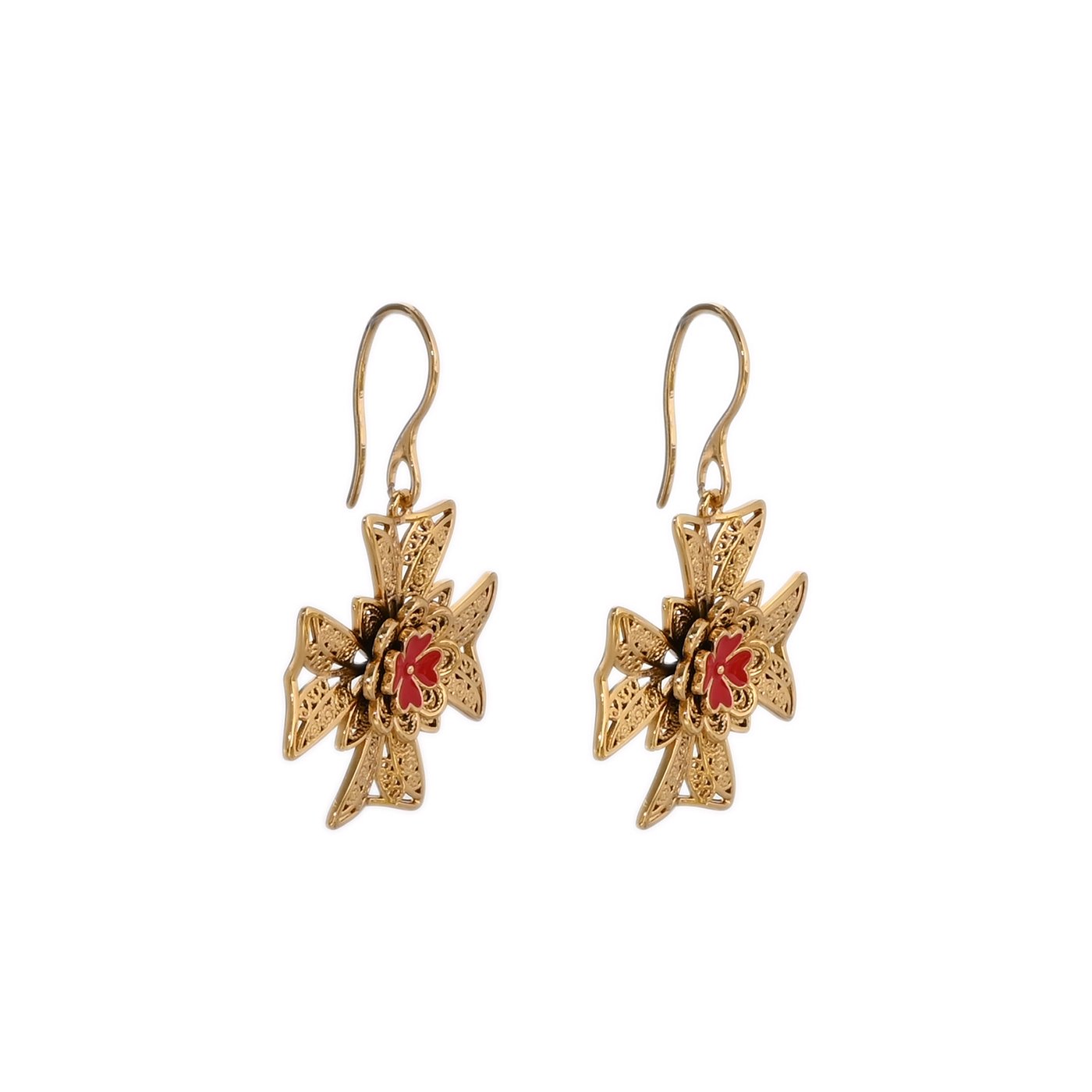 Boucles d\'oreilles Encantos Portugal croix de malta rouge