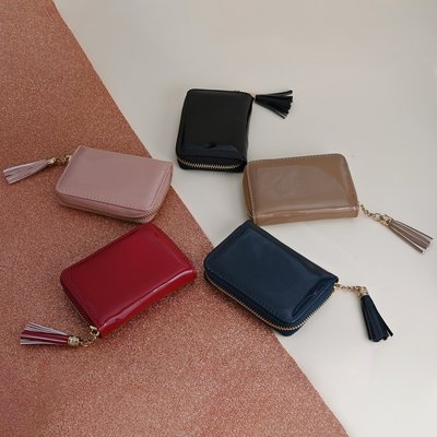 Patent leather wallet set with pompom