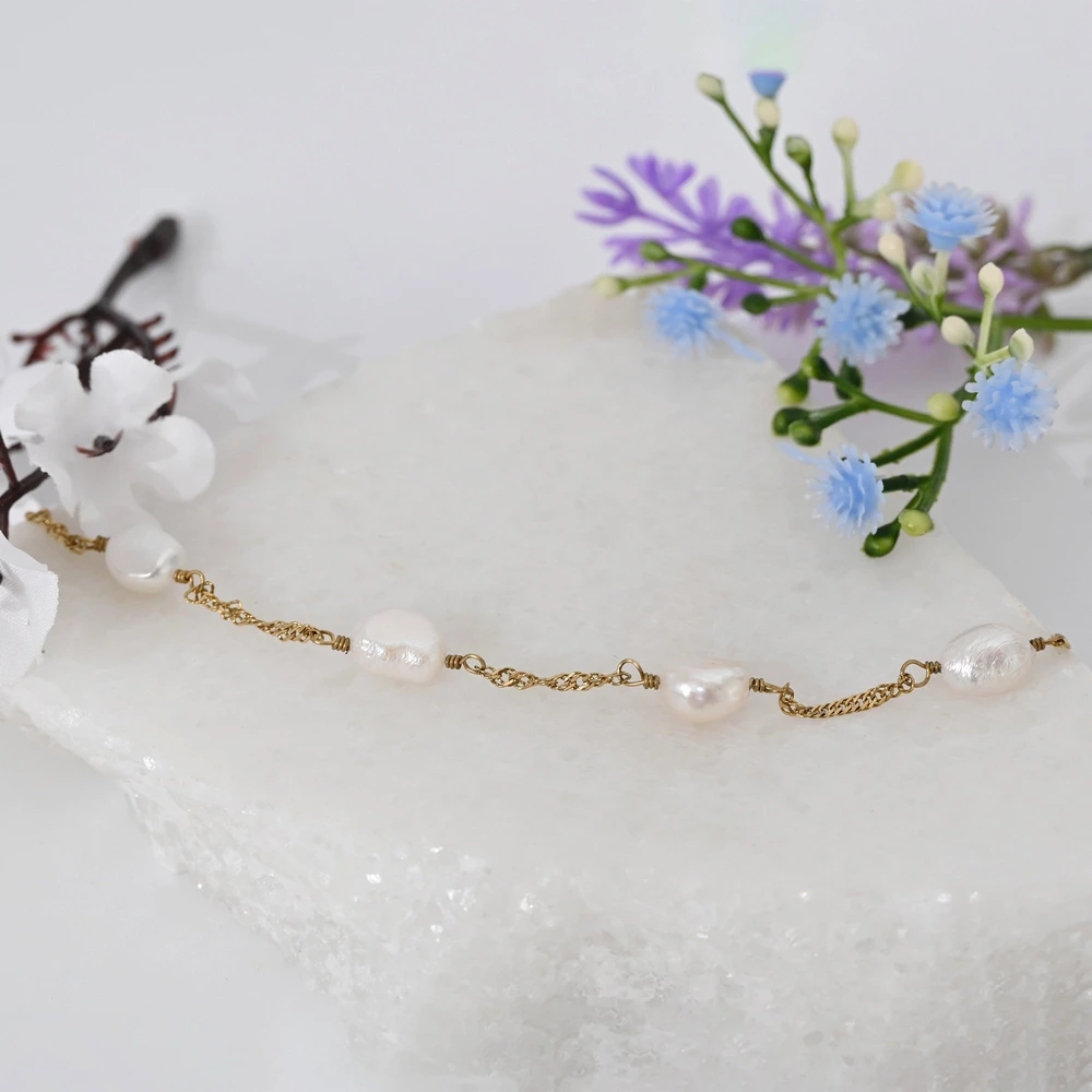 Pulsera en acero fina perlas GB