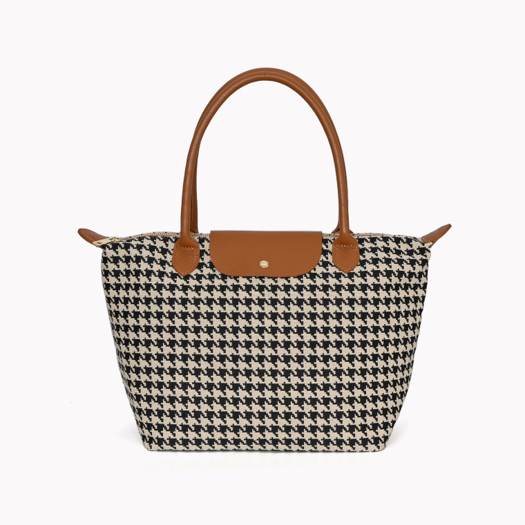 Mala em pele estilo Longchamp com padrão