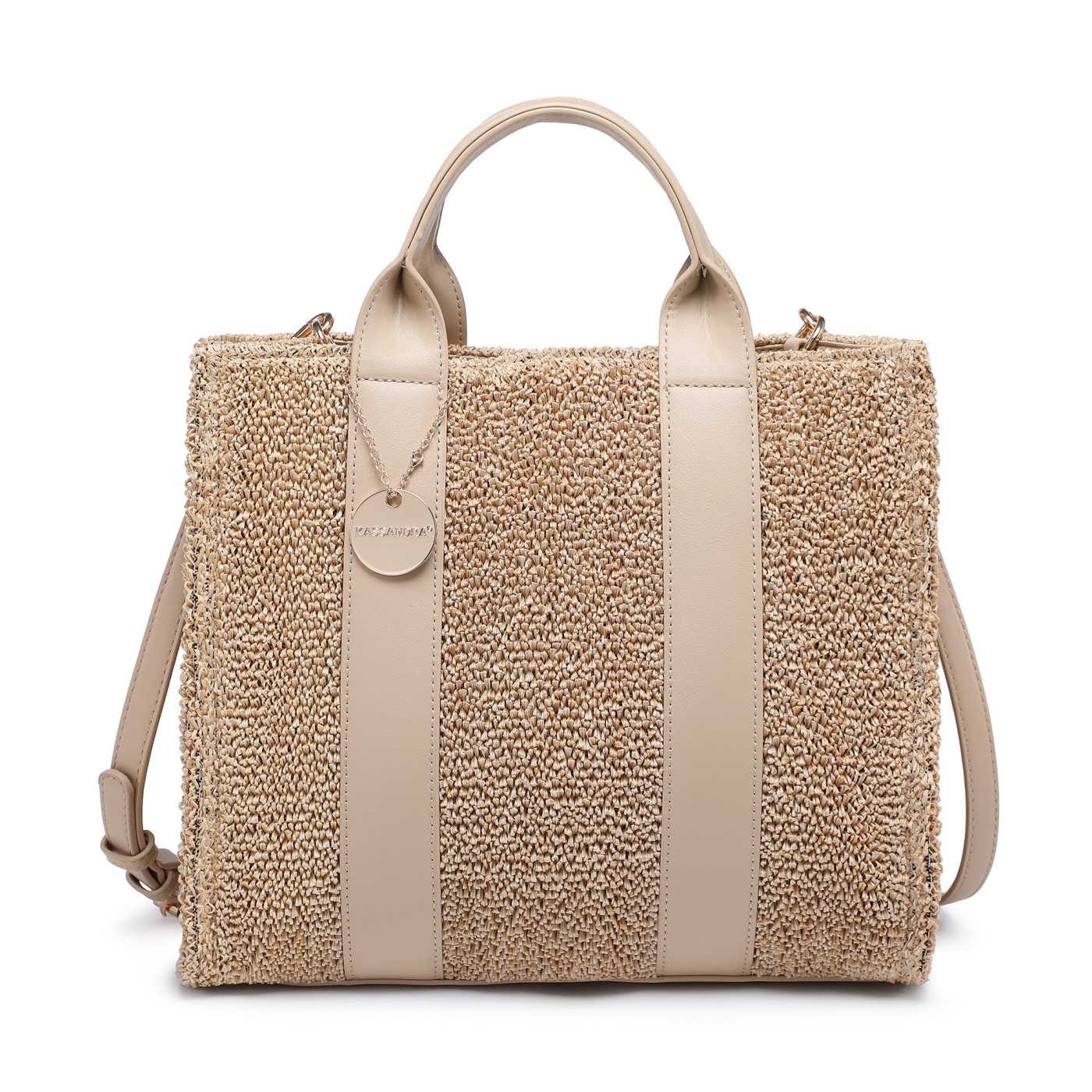 Shopper bag with raffia detail