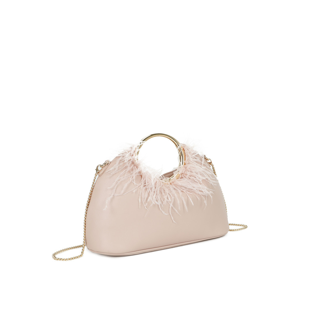 Bolso de mano con asa redonda y plumas