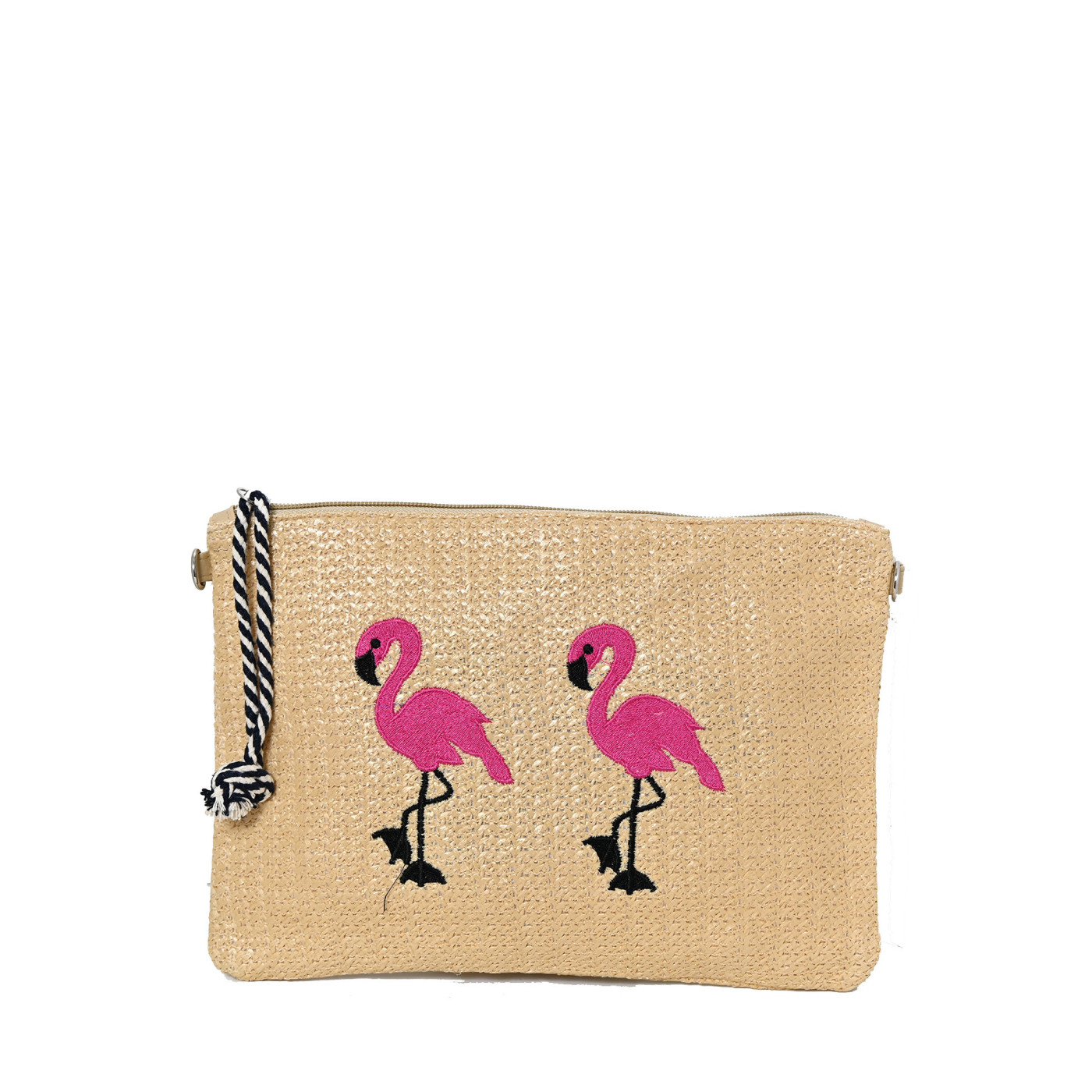 Bolso de mano de rafia con flamencos