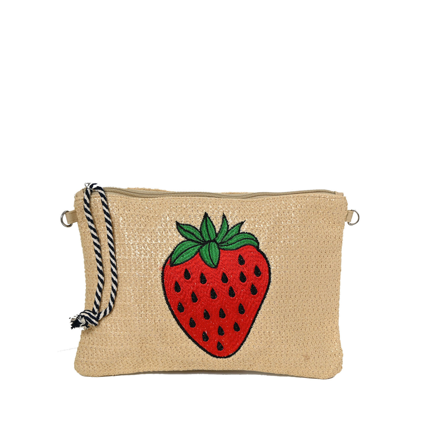 Raffia handbag with strawberry