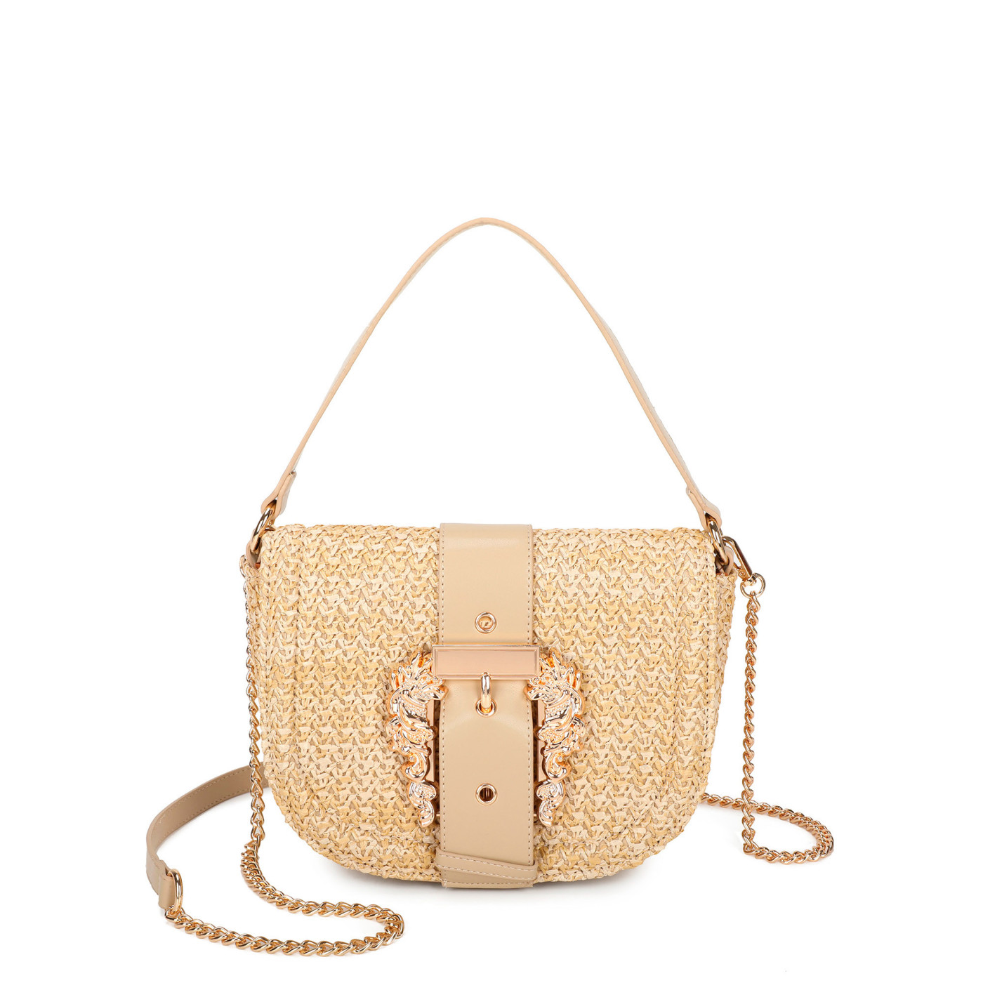 Raffia handbag with buckle