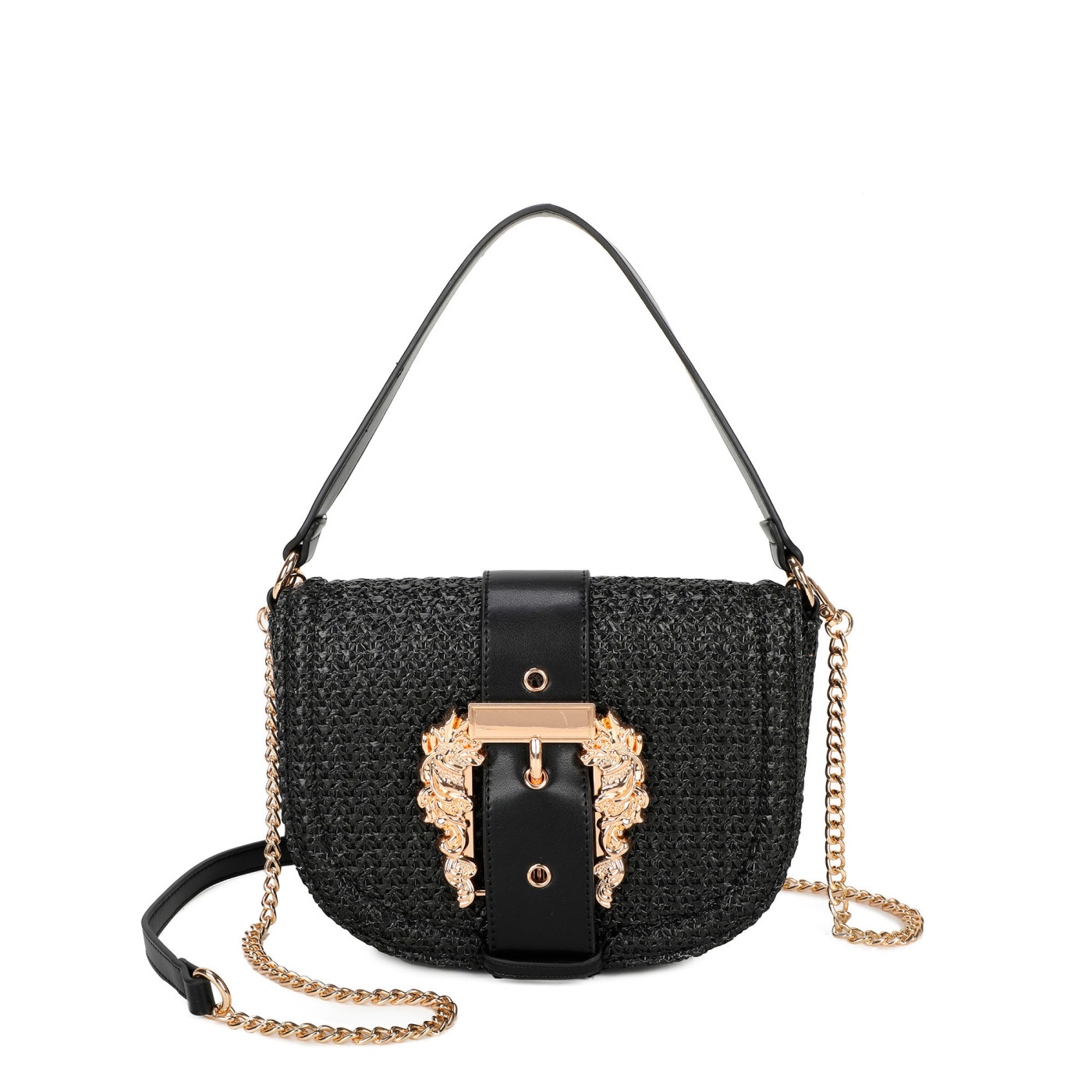 Raffia handbag with buckle