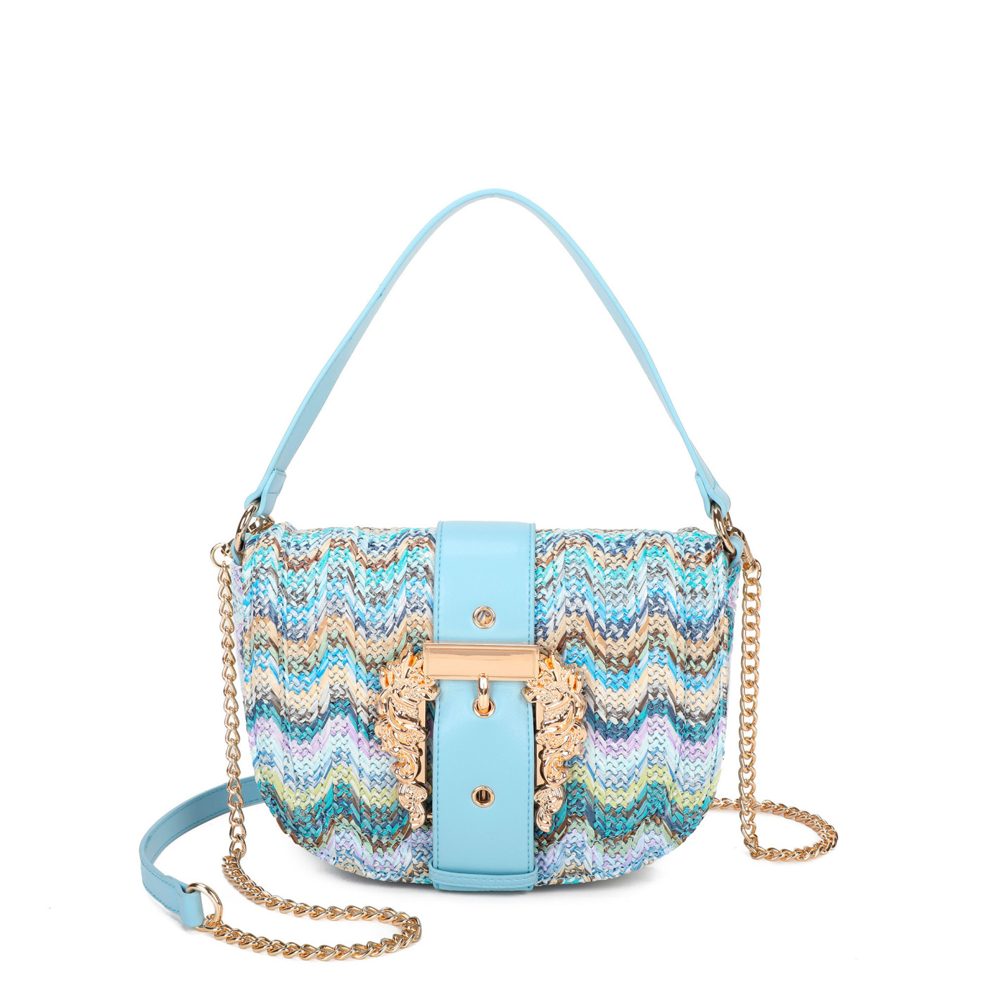 Raffia handbag with buckle