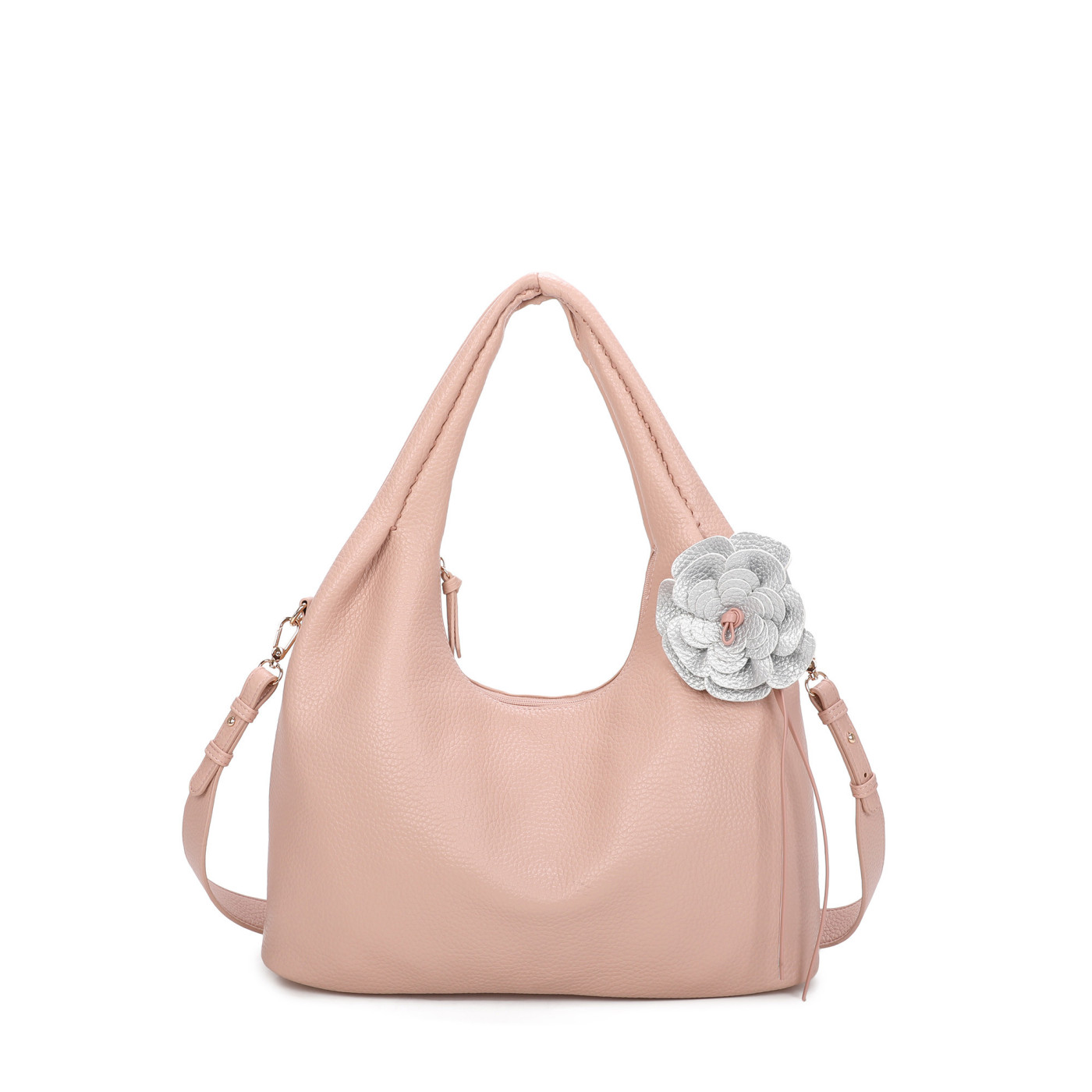 Shopper bag with flower and clasp