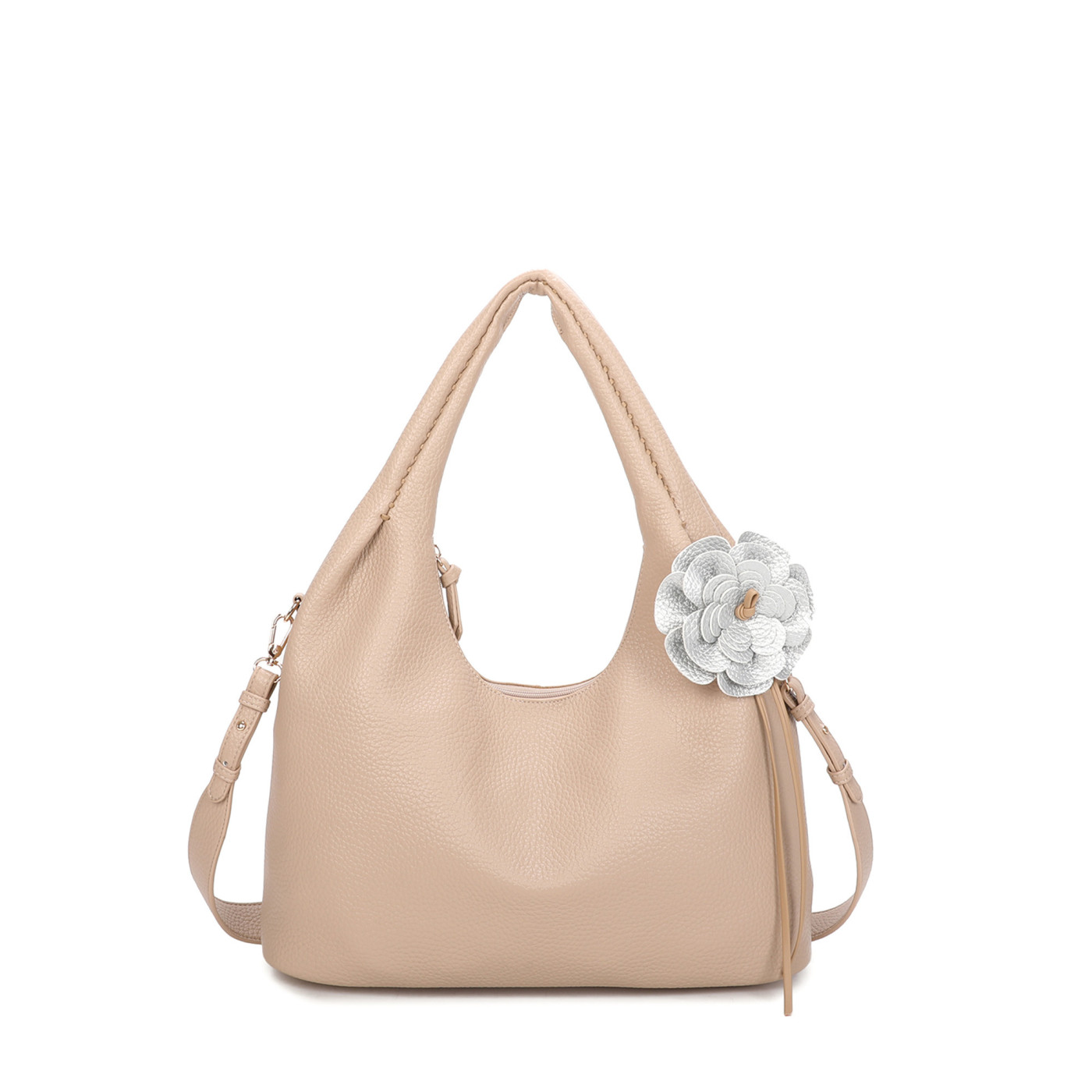 Shopper bag with flower and clasp