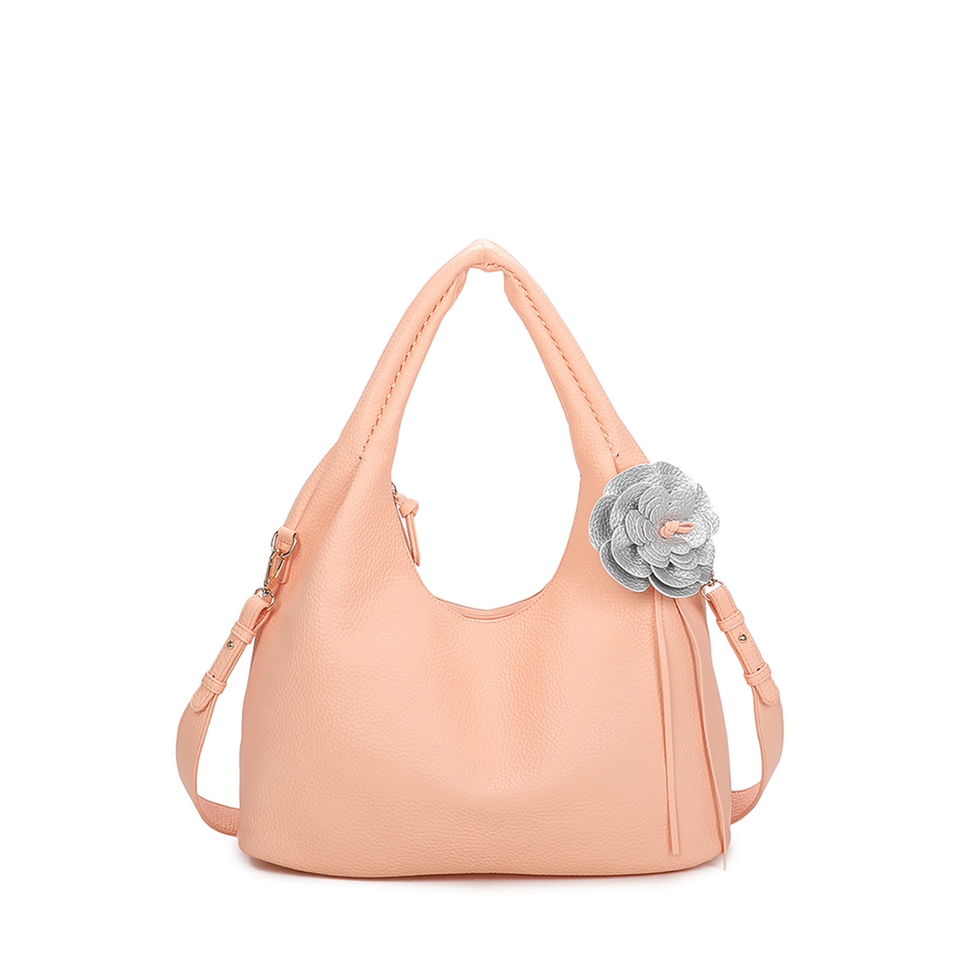 Shopper bag with flower and clasp