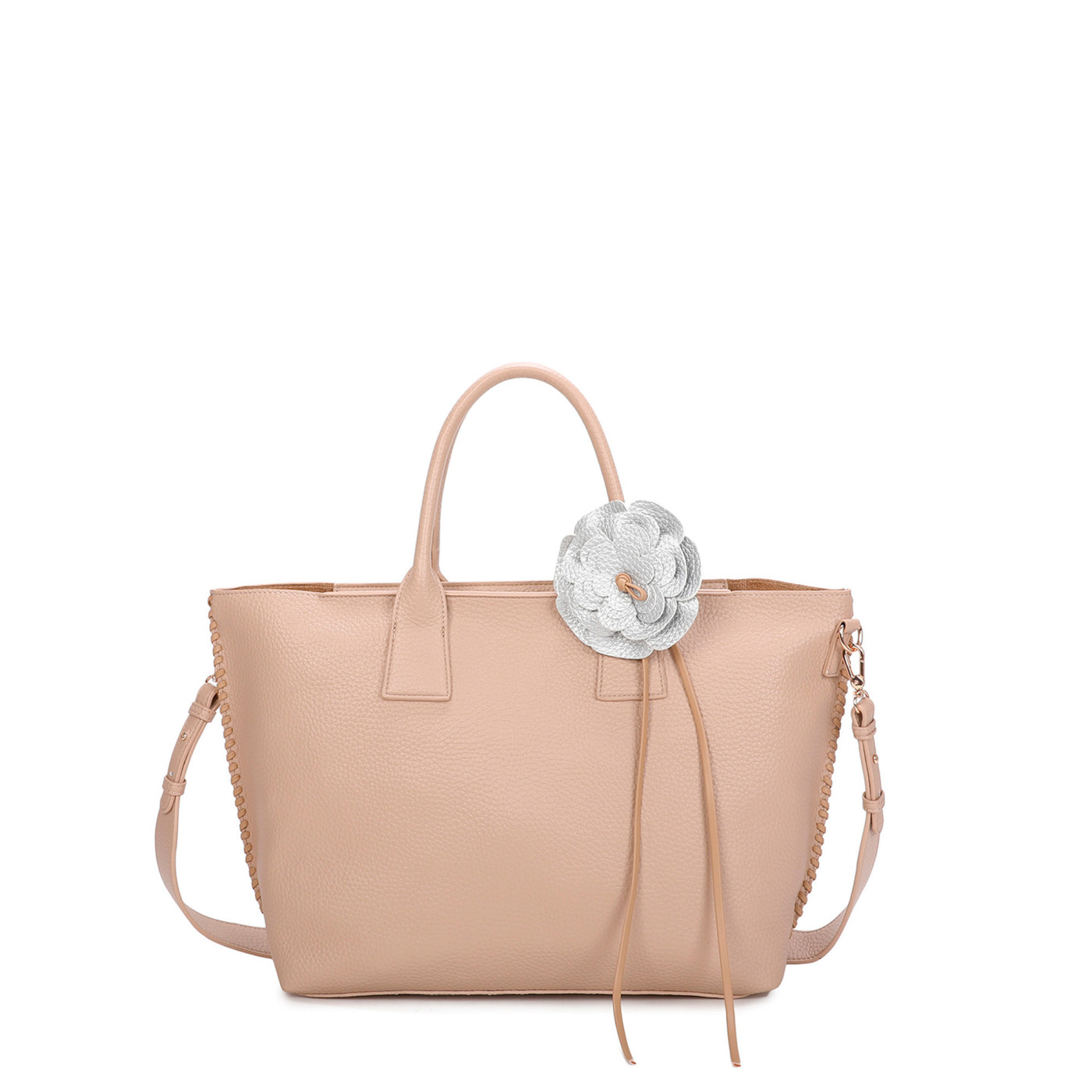 Borsa Shopper con fiore e cucitura