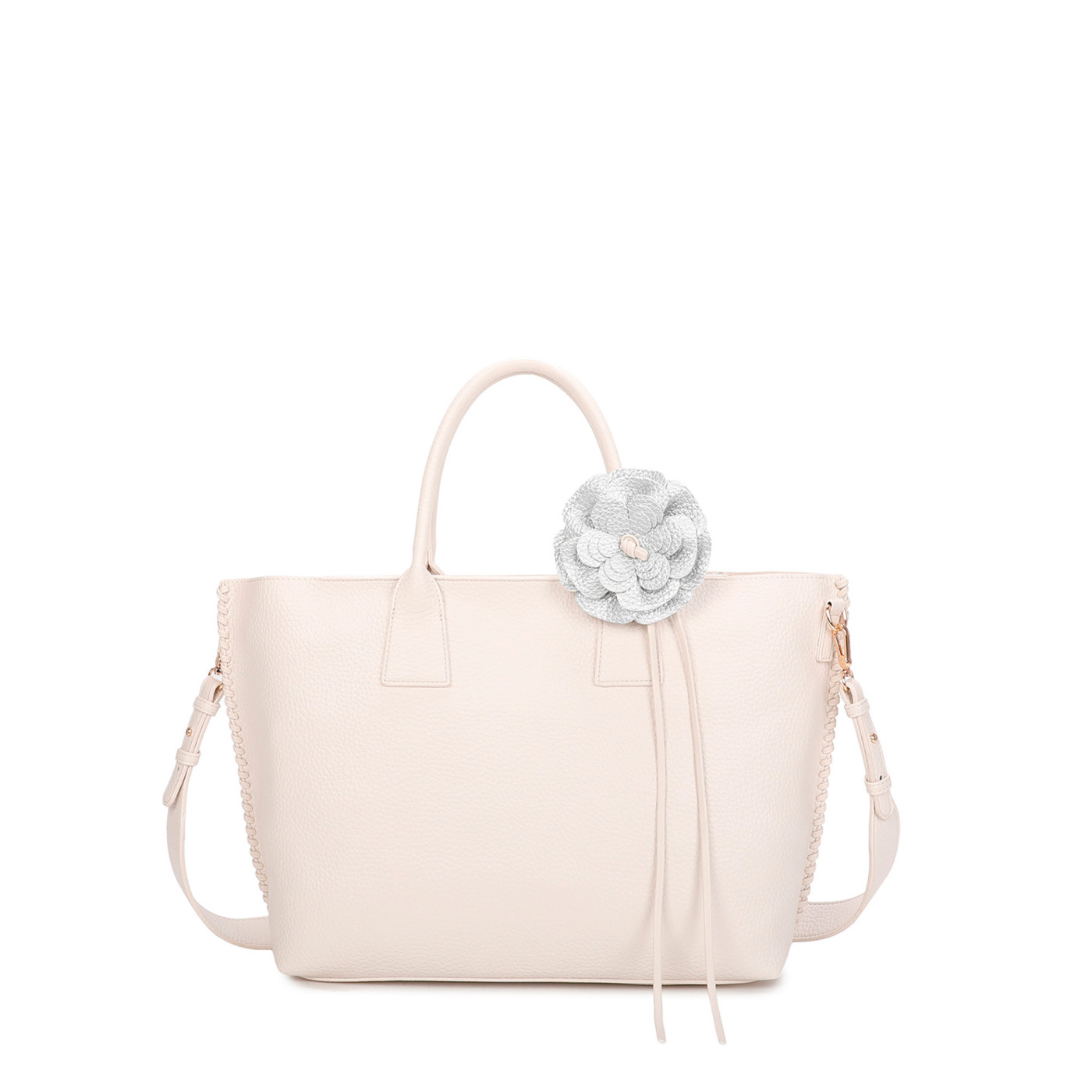 Borsa Shopper con fiore e cucitura