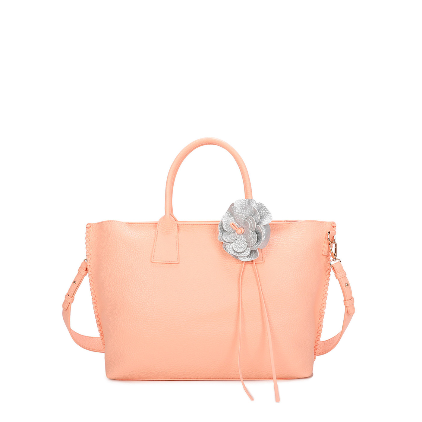 Bolso Shopper con flor y costura