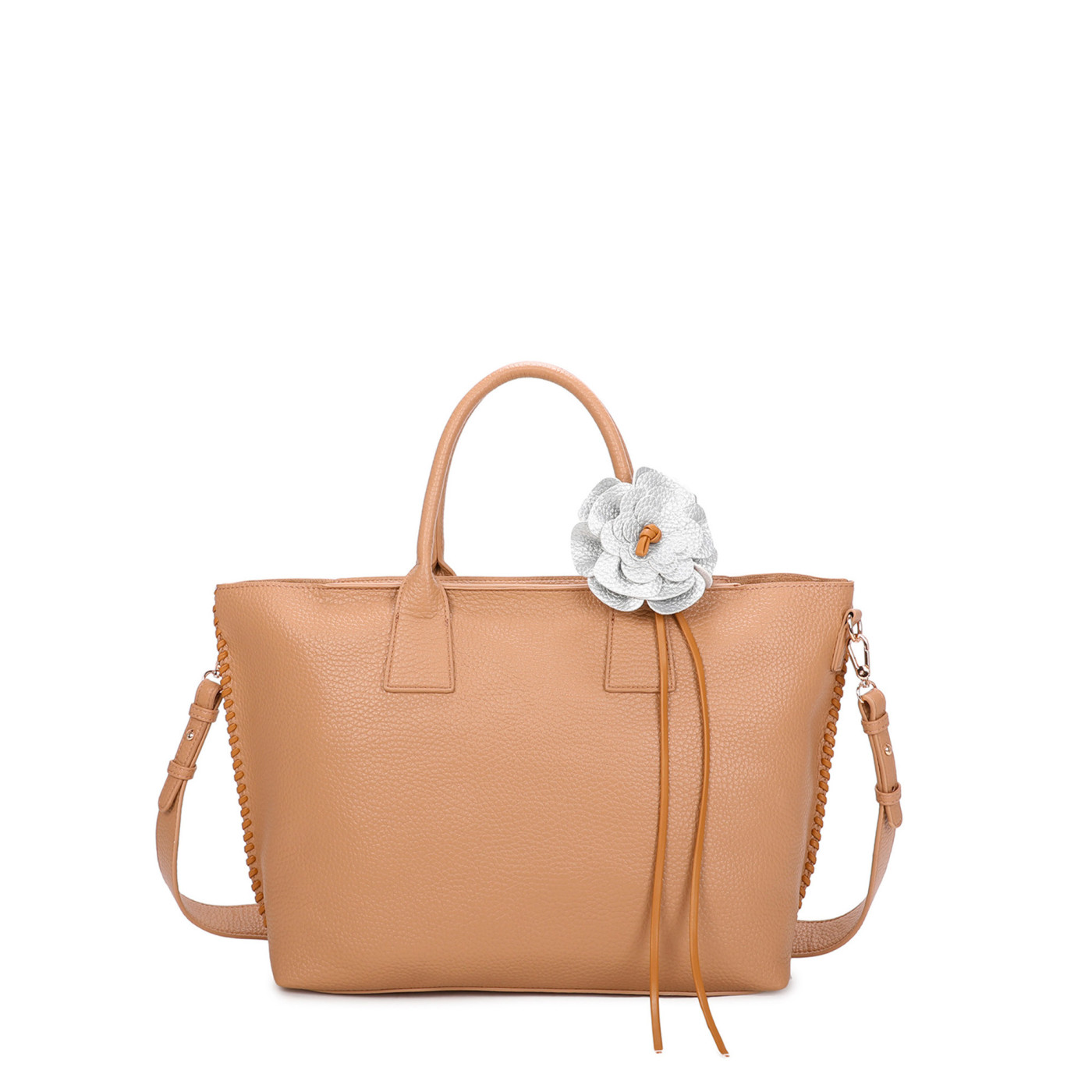 Borsa Shopper con fiore e cucitura